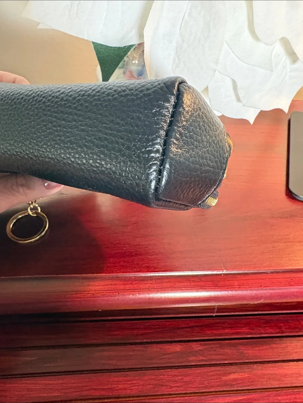 Black 3 Zip pouch with key chain holder